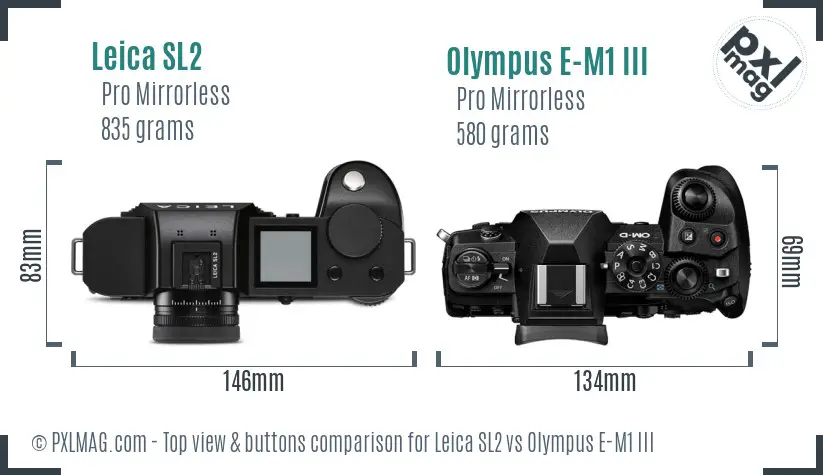 Leica SL2 vs Olympus E-M1 III top view buttons comparison