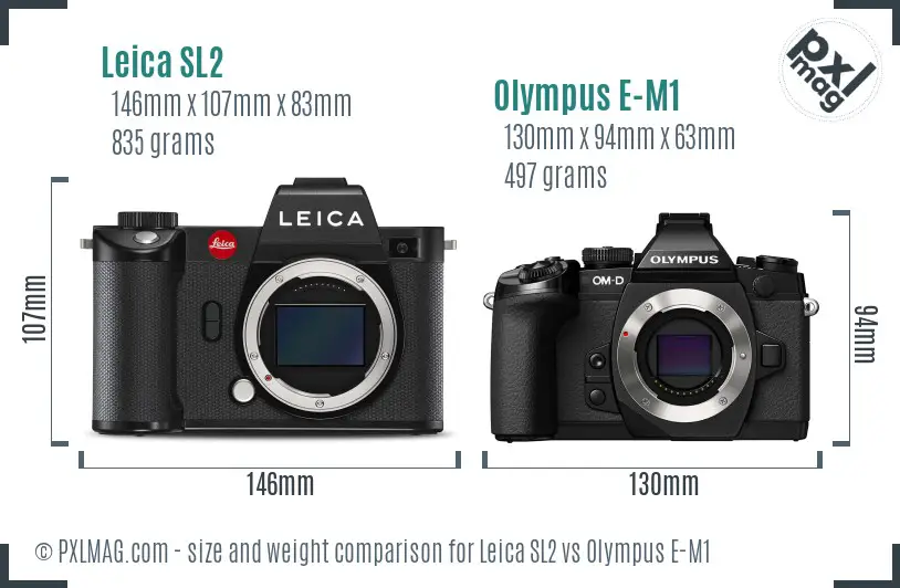 Leica SL2 vs Olympus E-M1 size comparison