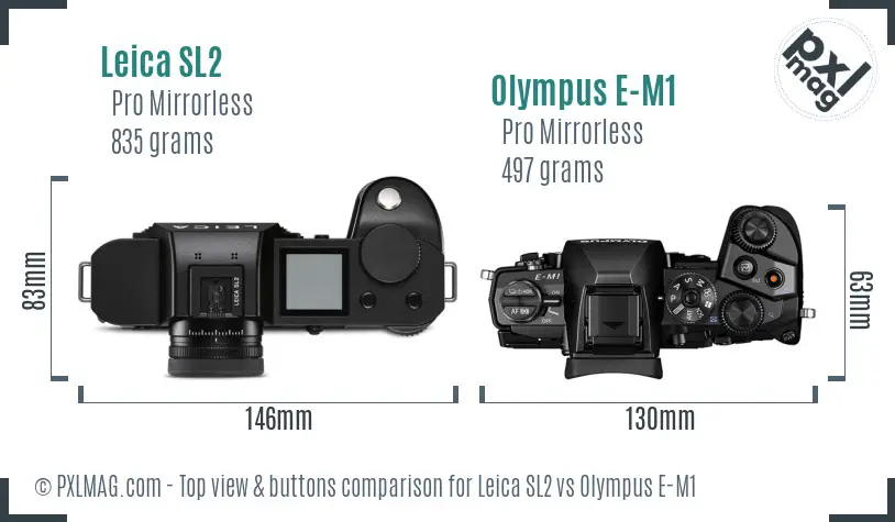Leica SL2 vs Olympus E-M1 top view buttons comparison