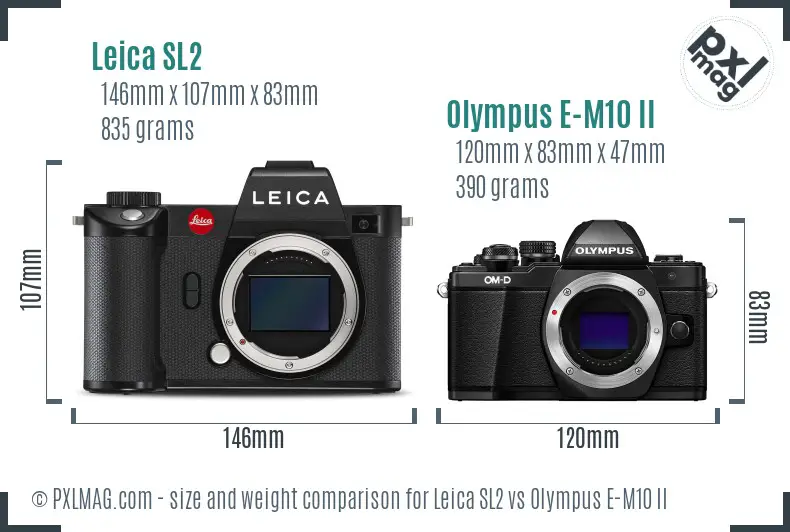 Leica SL2 vs Olympus E-M10 II size comparison