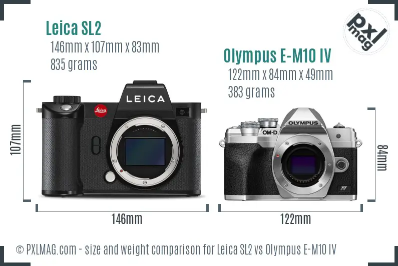Leica SL2 vs Olympus E-M10 IV size comparison