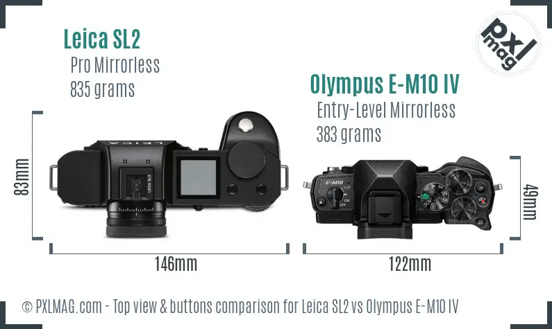 Leica SL2 vs Olympus E-M10 IV top view buttons comparison
