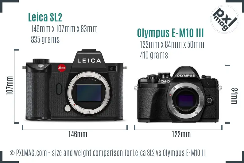 Leica SL2 vs Olympus E-M10 III size comparison