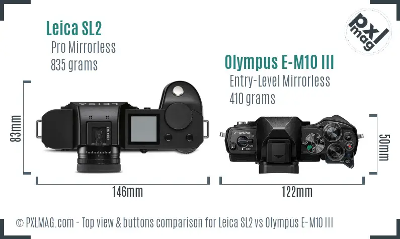 Leica SL2 vs Olympus E-M10 III top view buttons comparison