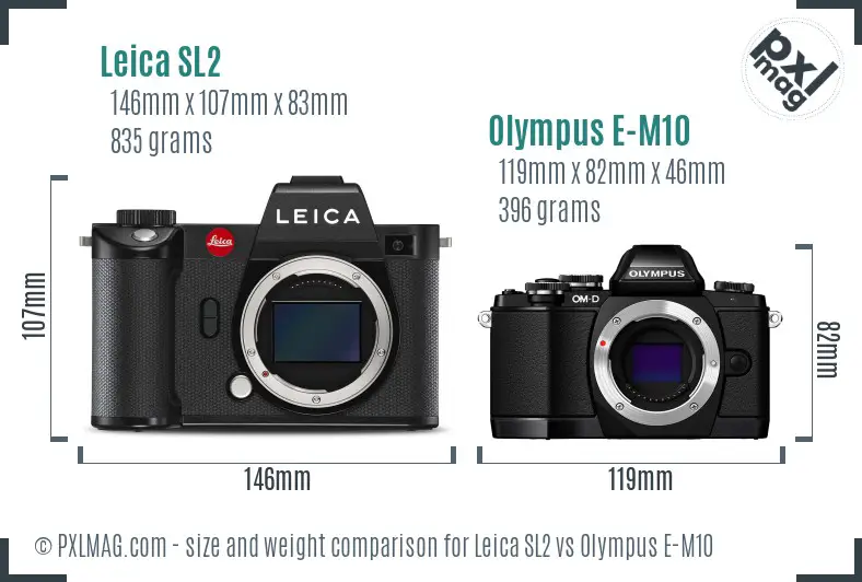 Leica SL2 vs Olympus E-M10 size comparison Leica SL2 vs Olympus E-M10 size comparison
