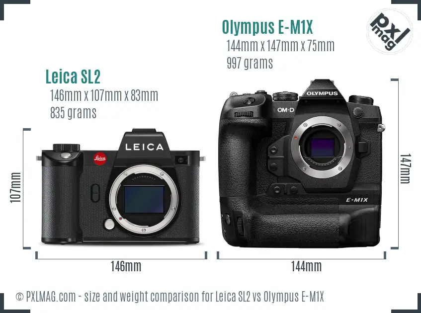 Leica SL2 vs Olympus E-M1X size comparison