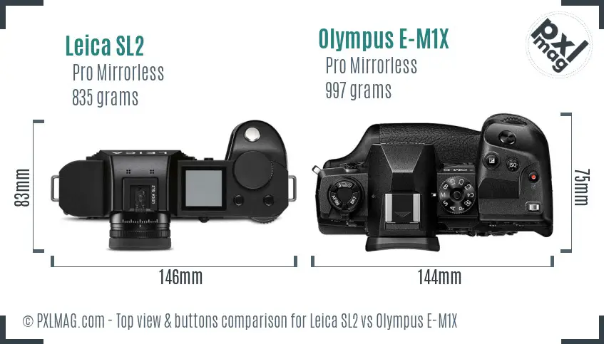 Leica SL2 vs Olympus E-M1X top view buttons comparison