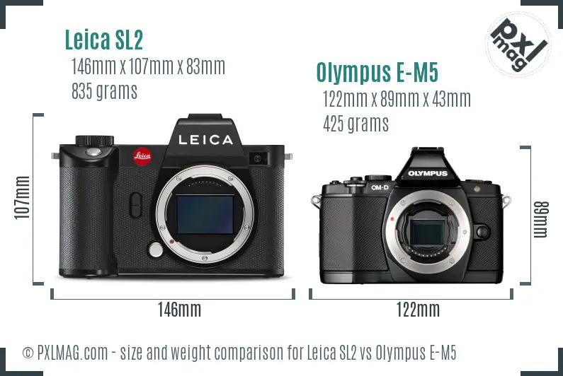 Leica SL2 vs Olympus E-M5 size comparison Leica SL2 vs Olympus E-M5 size comparison