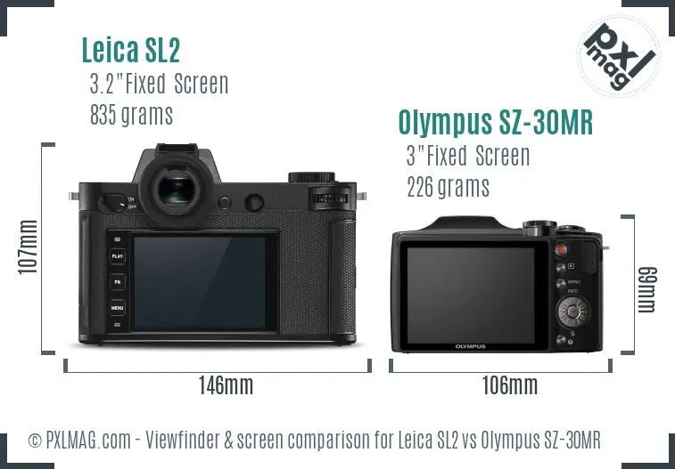 Leica SL2 vs Olympus SZ-30MR Screen and Viewfinder comparison