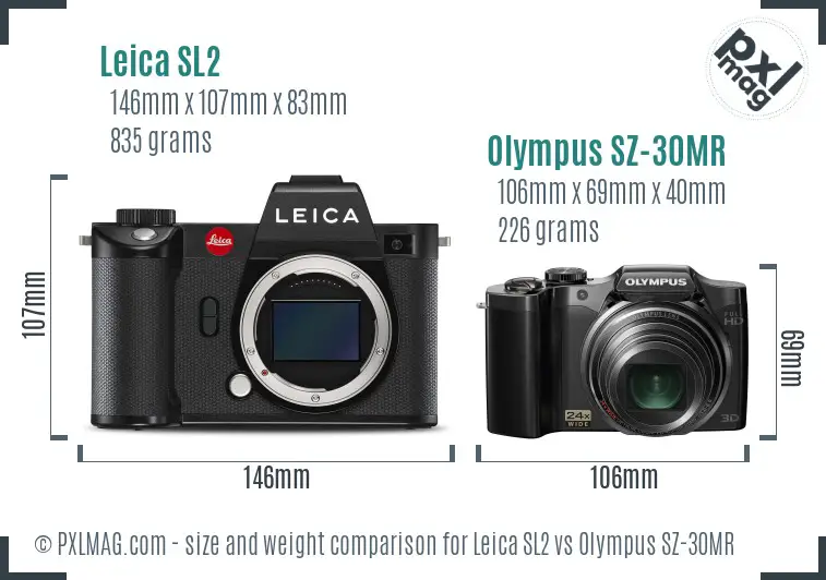 Leica SL2 vs Olympus SZ-30MR size comparison