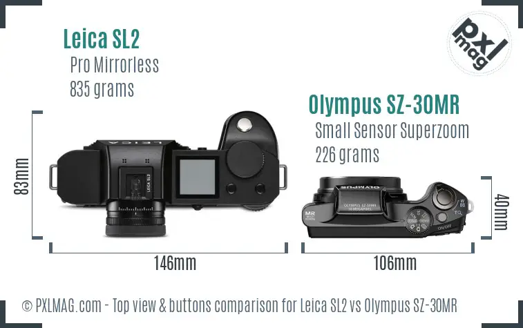 Leica SL2 vs Olympus SZ-30MR top view buttons comparison