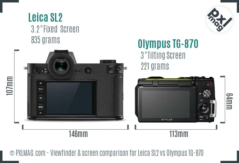 Leica SL2 vs Olympus TG-870 Screen and Viewfinder comparison