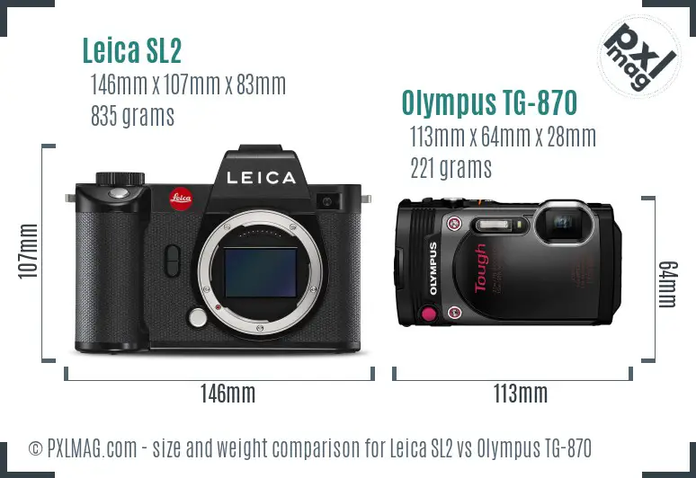 Leica SL2 vs Olympus TG-870 size comparison