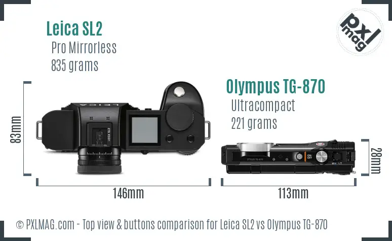 Leica SL2 vs Olympus TG-870 top view buttons comparison
