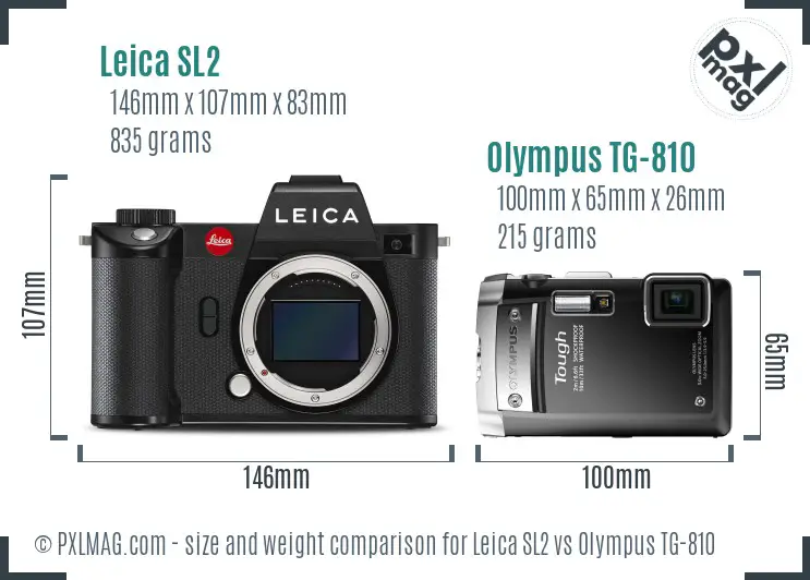 Leica SL2 vs Olympus TG-810 size comparison