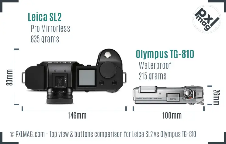 Leica SL2 vs Olympus TG-810 top view buttons comparison