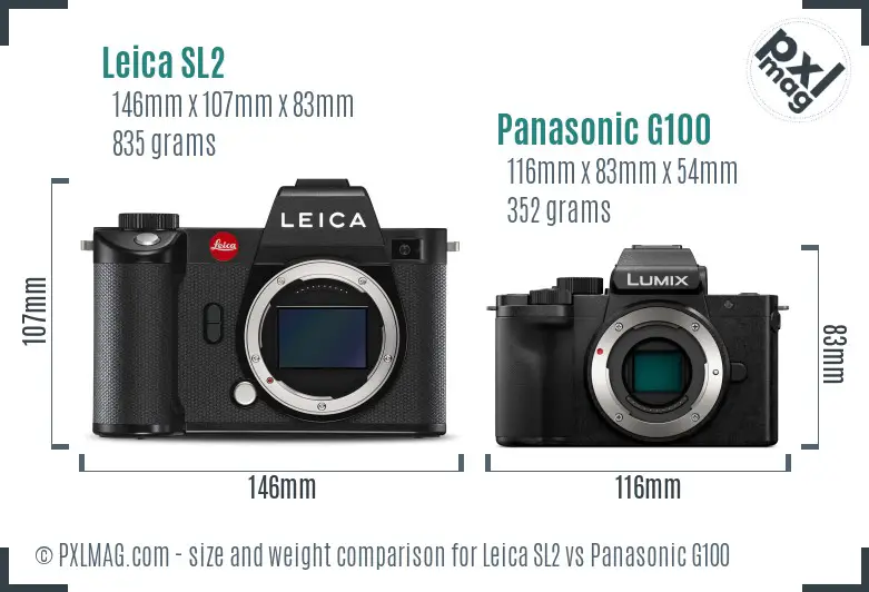 Leica SL2 vs Panasonic G100 size comparison