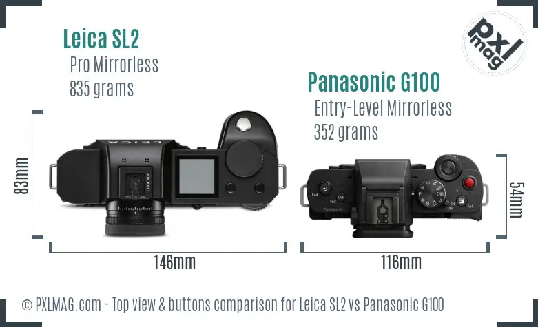 Leica SL2 vs Panasonic G100 top view buttons comparison