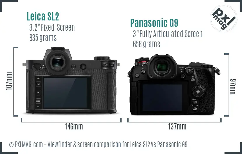 Leica SL2 vs Panasonic G9 Screen and Viewfinder comparison