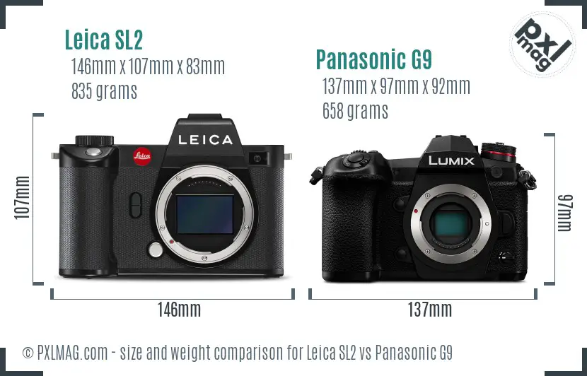 Leica SL2 vs Panasonic G9 size comparison