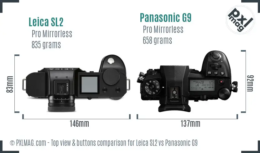 Leica SL2 vs Panasonic G9 top view buttons comparison