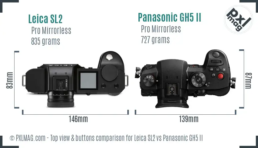 Leica SL2 vs Panasonic GH5 II top view buttons comparison