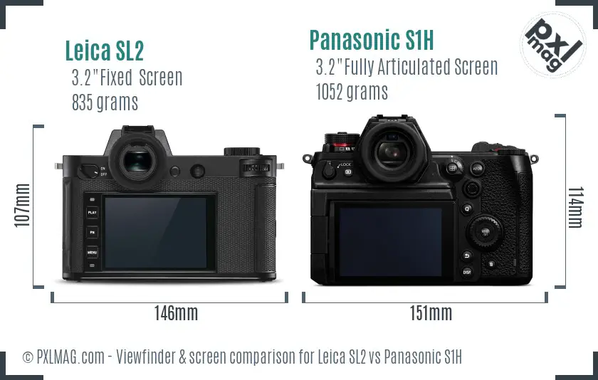 Leica SL2 vs Panasonic S1H Screen and Viewfinder comparison