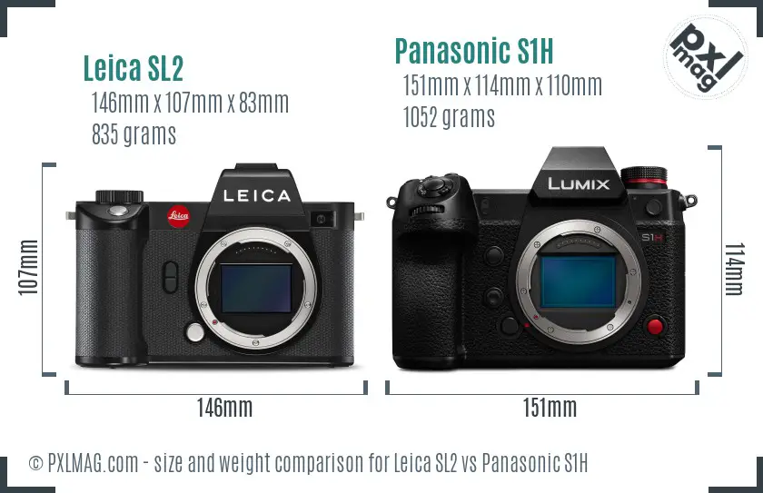 Leica SL2 vs Panasonic S1H size comparison