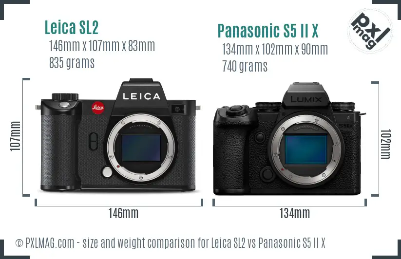 Leica SL2 vs Panasonic S5 II X size comparison