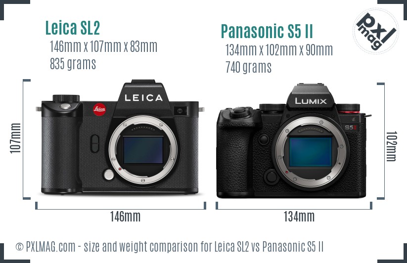 Leica SL2 vs Panasonic S5 II size comparison