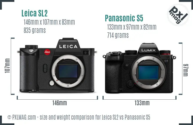 Leica SL2 vs Panasonic S5 size comparison