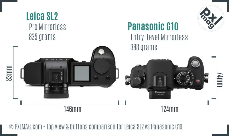 Leica SL2 vs Panasonic G10 top view buttons comparison
