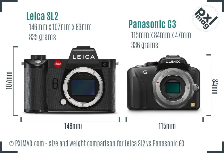Leica SL2 vs Panasonic G3 size comparison