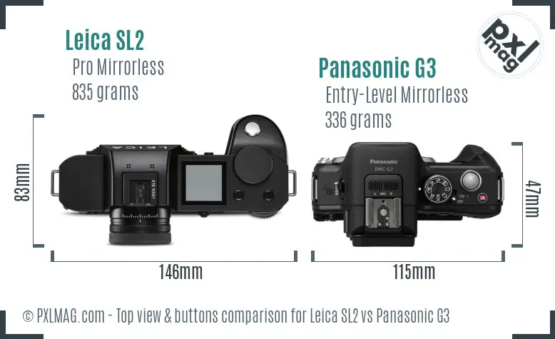 Leica SL2 vs Panasonic G3 top view buttons comparison
