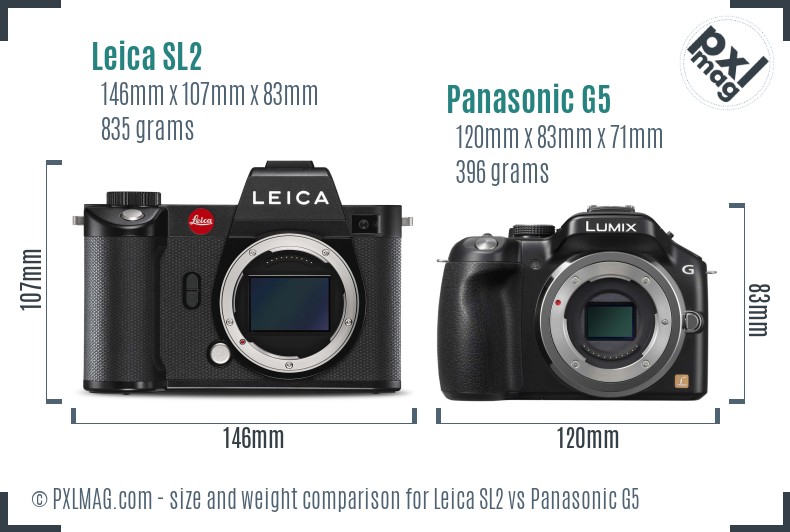 Leica SL2 vs Panasonic G5 size comparison