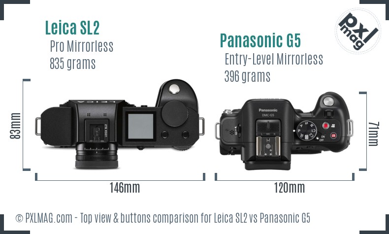 Leica SL2 vs Panasonic G5 top view buttons comparison