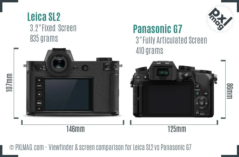 Leica SL2 vs Panasonic G7 Screen and Viewfinder comparison