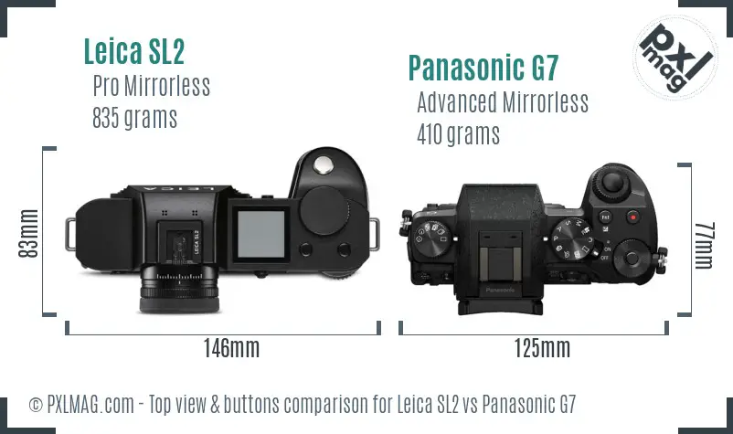 Leica SL2 vs Panasonic G7 top view buttons comparison