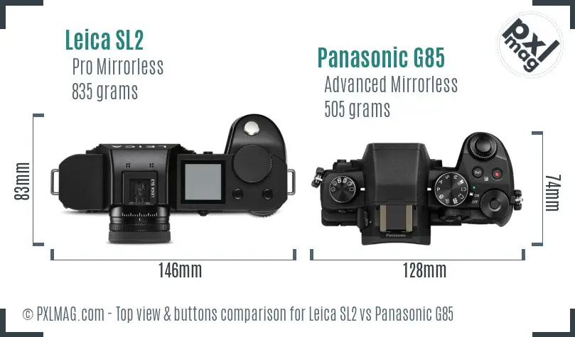 Leica SL2 vs Panasonic G85 top view buttons comparison