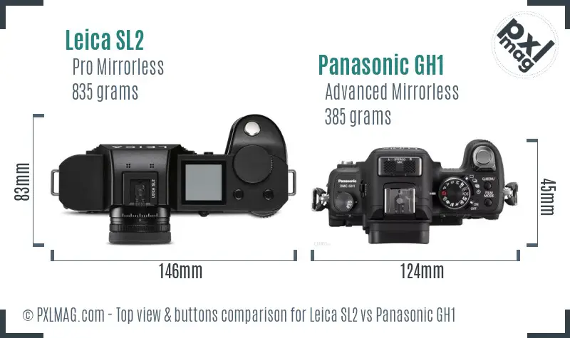 Leica SL2 vs Panasonic GH1 top view buttons comparison