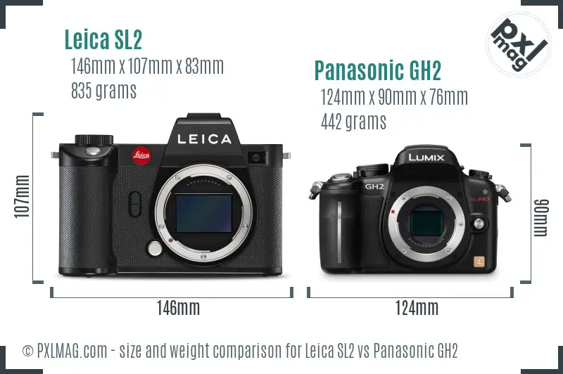 Leica SL2 vs Panasonic GH2 size comparison