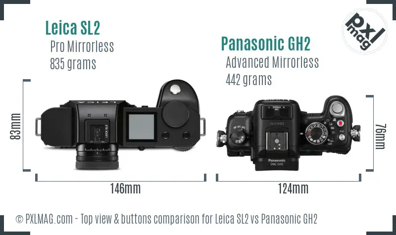 Leica SL2 vs Panasonic GH2 top view buttons comparison