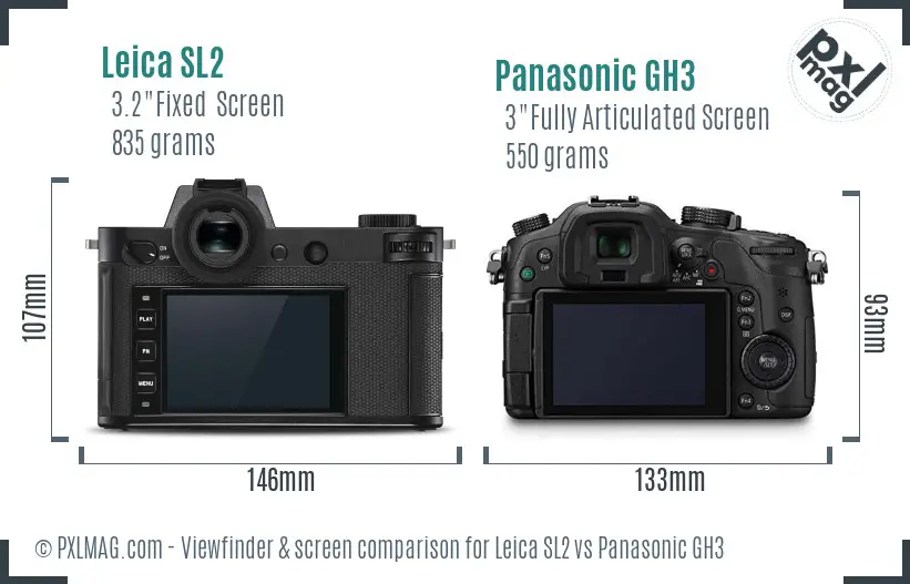 Leica SL2 vs Panasonic GH3 Screen and Viewfinder comparison