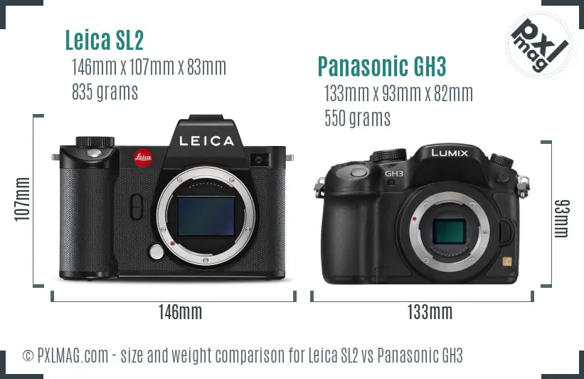Leica SL2 vs Panasonic GH3 size comparison