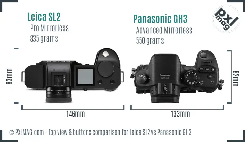 Leica SL2 vs Panasonic GH3 top view buttons comparison