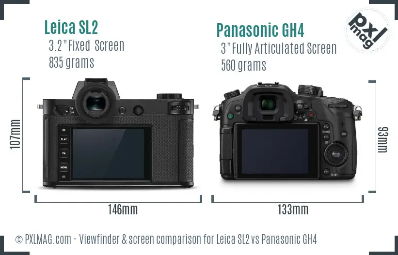 Leica SL2 vs Panasonic GH4 Screen and Viewfinder comparison