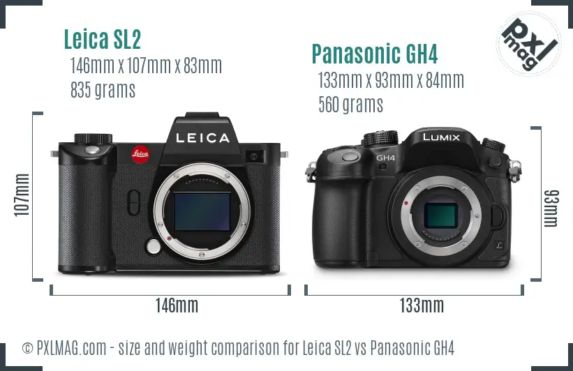 Leica SL2 vs Panasonic GH4 size comparison