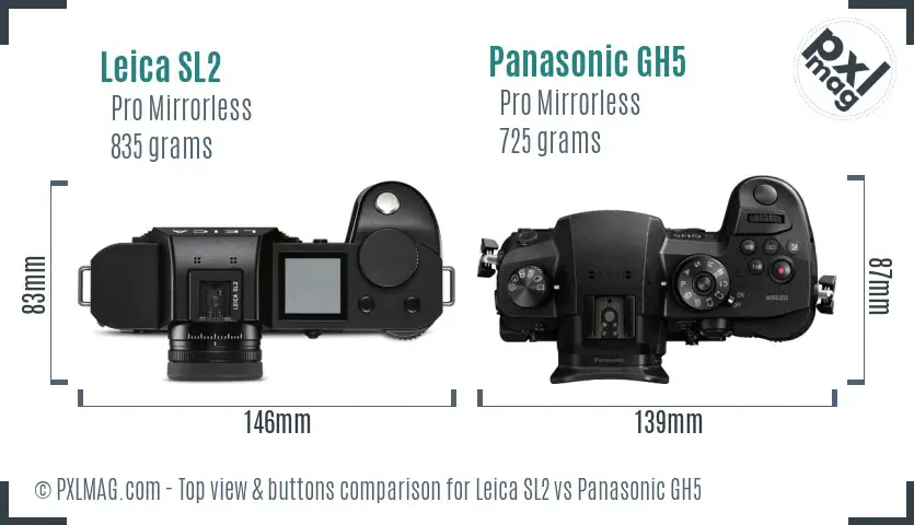 Leica SL2 vs Panasonic GH5 top view buttons comparison Leica SL2 vs Panasonic GH5 top view buttons comparison