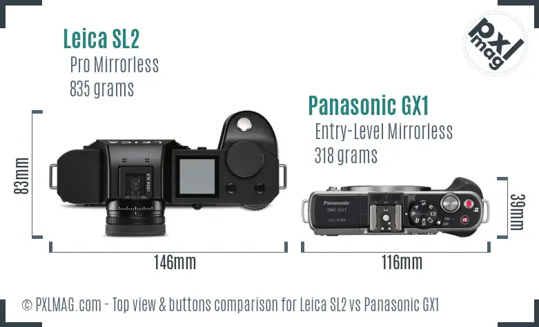 Leica SL2 vs Panasonic GX1 top view buttons comparison