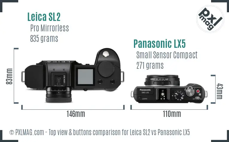 Leica SL2 vs Panasonic LX5 top view buttons comparison